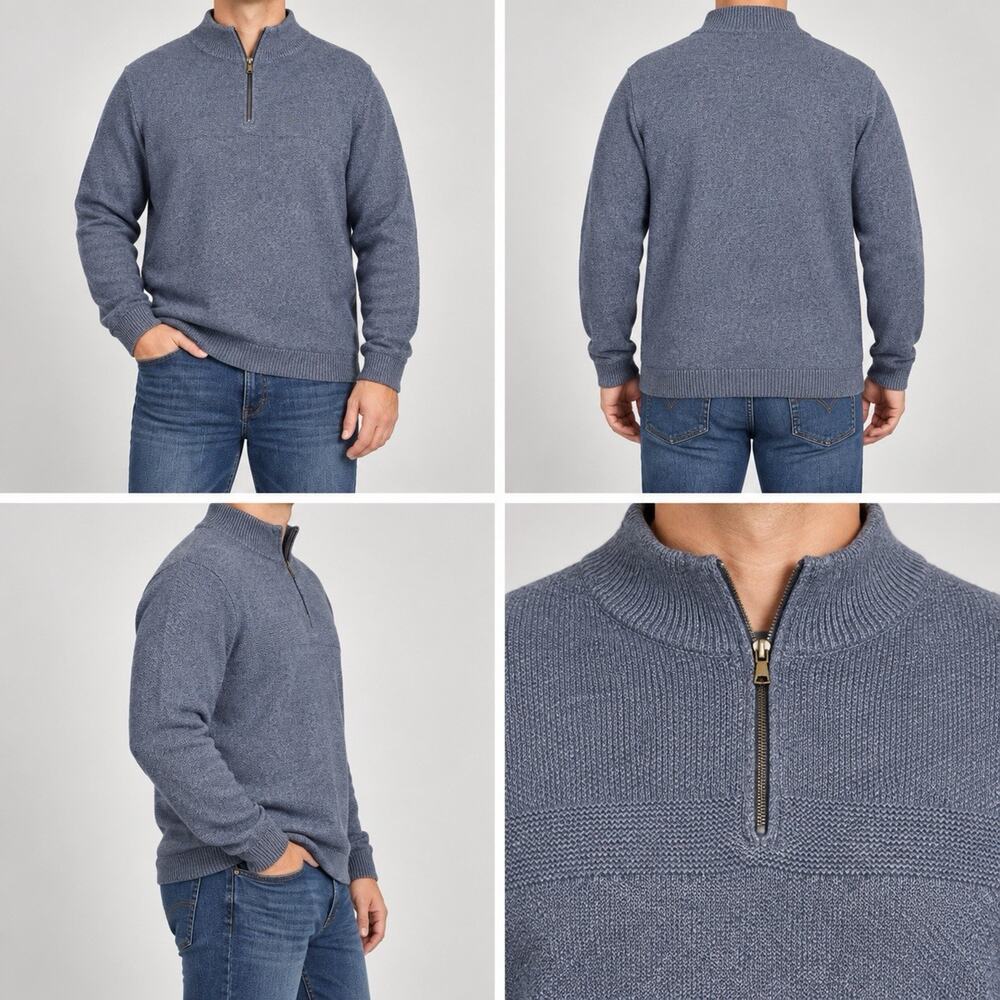 Flag & Anthem Men’s XXL Blue Quarter Zip Sweater Pullover Ribbed Knit